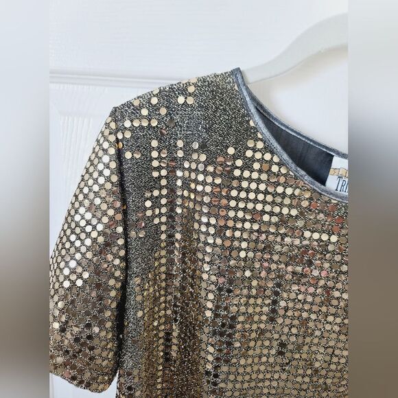 Vintage Trimmings Golden Shimmer Disco Sparkle Mirror Short Sleeve Blous… - Picture 6 of 12